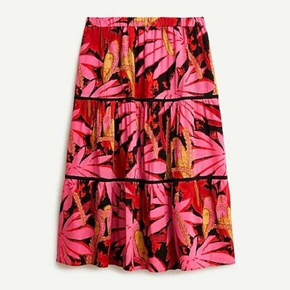 J. Crew tiered Pull-on midi skirt in palm print Small - Picture 1 of 12
